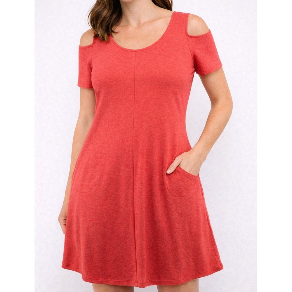 Soft Surroundings Coral Cold Shoulder Pocket Knit Dress 2B869‎ Small